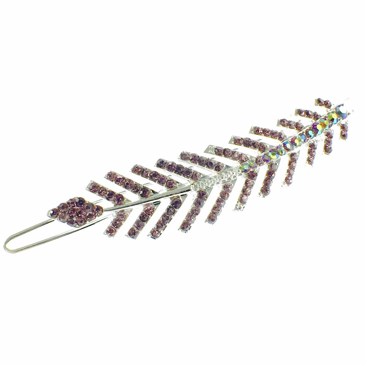 Fern Leaf Hair Clip Rhinestone Crystal silver base Antique Pink Purple, Hair Clip - MOGHANT
