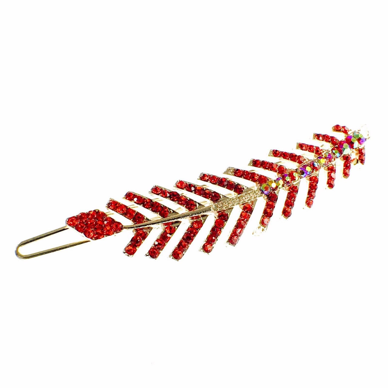 Fern Leaf Hair Clip Rhinestone Crystal gold base Red, Hair Clip - MOGHANT