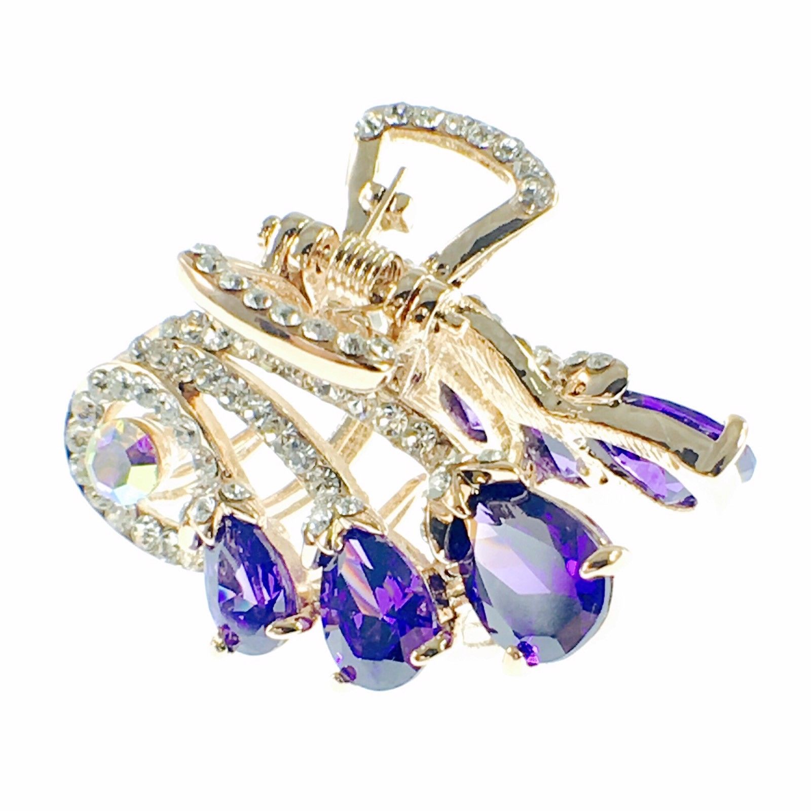 Angle Wings Hair Claw Jaw Clip use Swarovski Crystal gold base Purple, Hair Claw - MOGHANT
