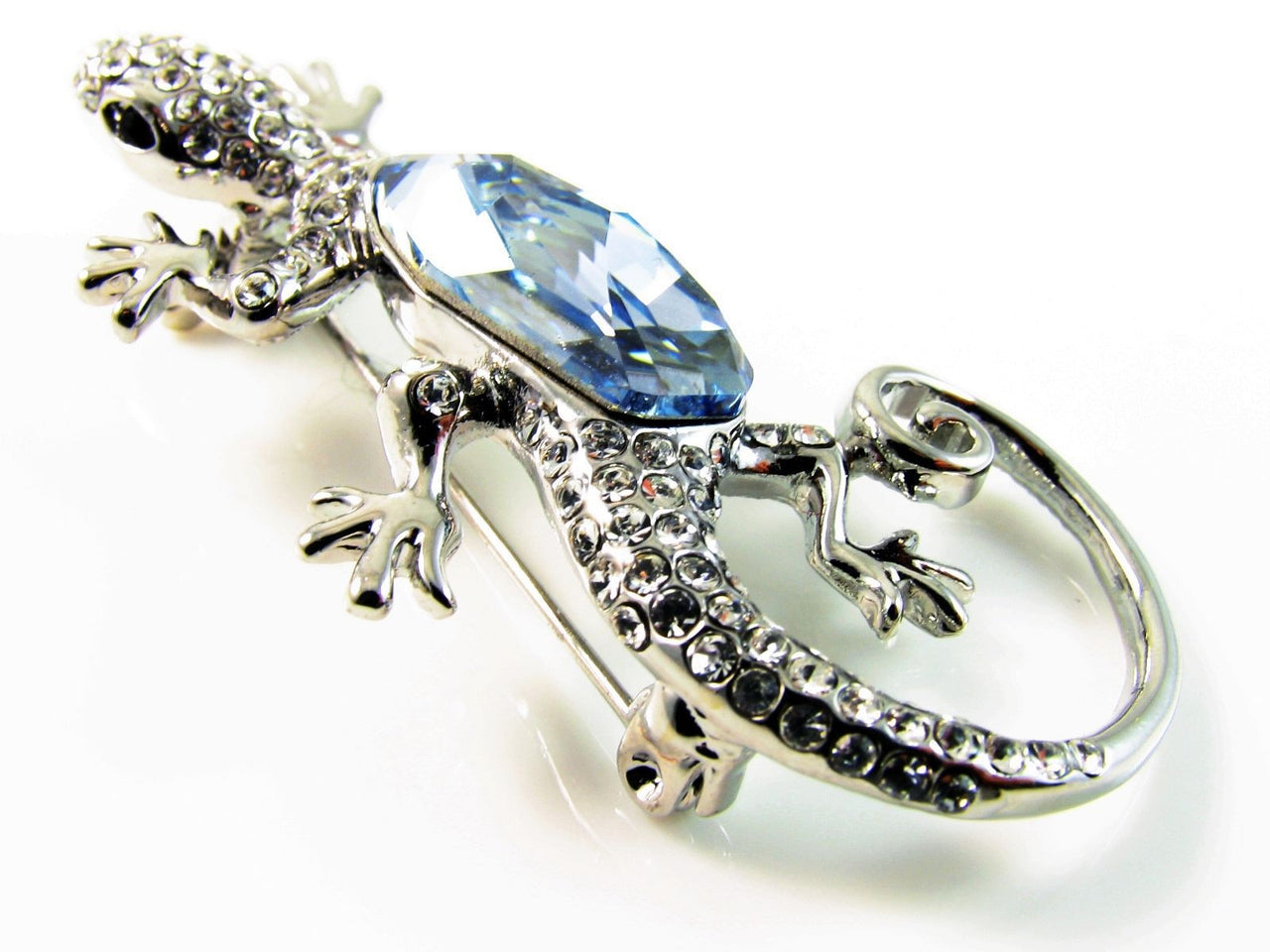 Brooch Pin use Swarovski Crystal Gecko Silver base Clear Prom Dress, Brooch - MOGHANT