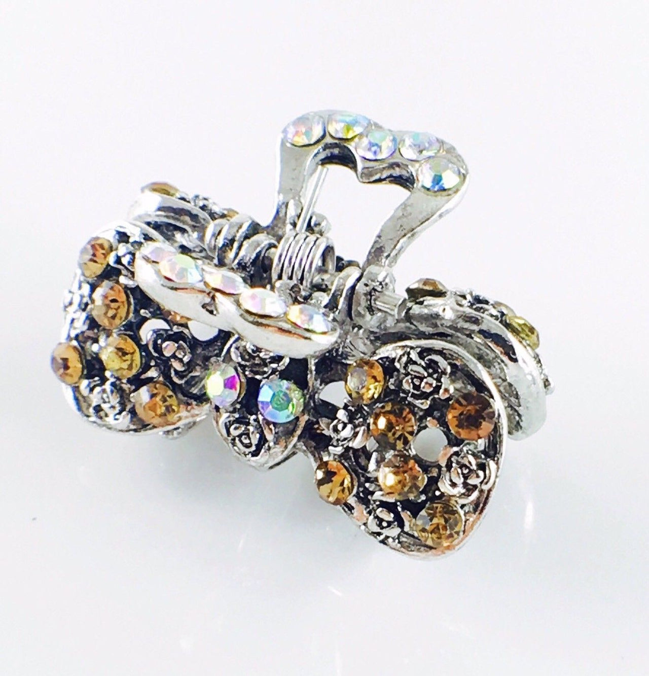 Roses Bow Knot Hair Claw Jaw Clip use Rhinestone Crystal Silver base Amber, Hair Claw - MOGHANT