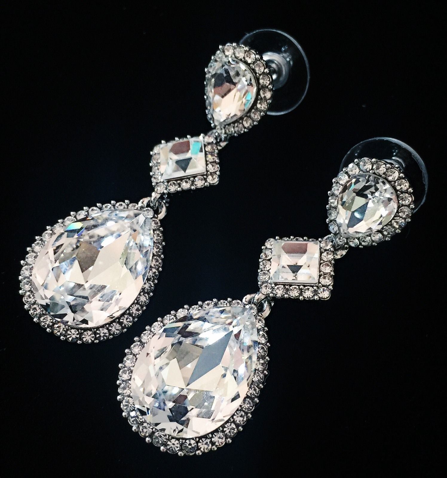 Earring use Swarovski Crystal Dangle Drop Wedding Bridal Rhodium Clear Silver, Dangle/Drop Earring - MOGHANT