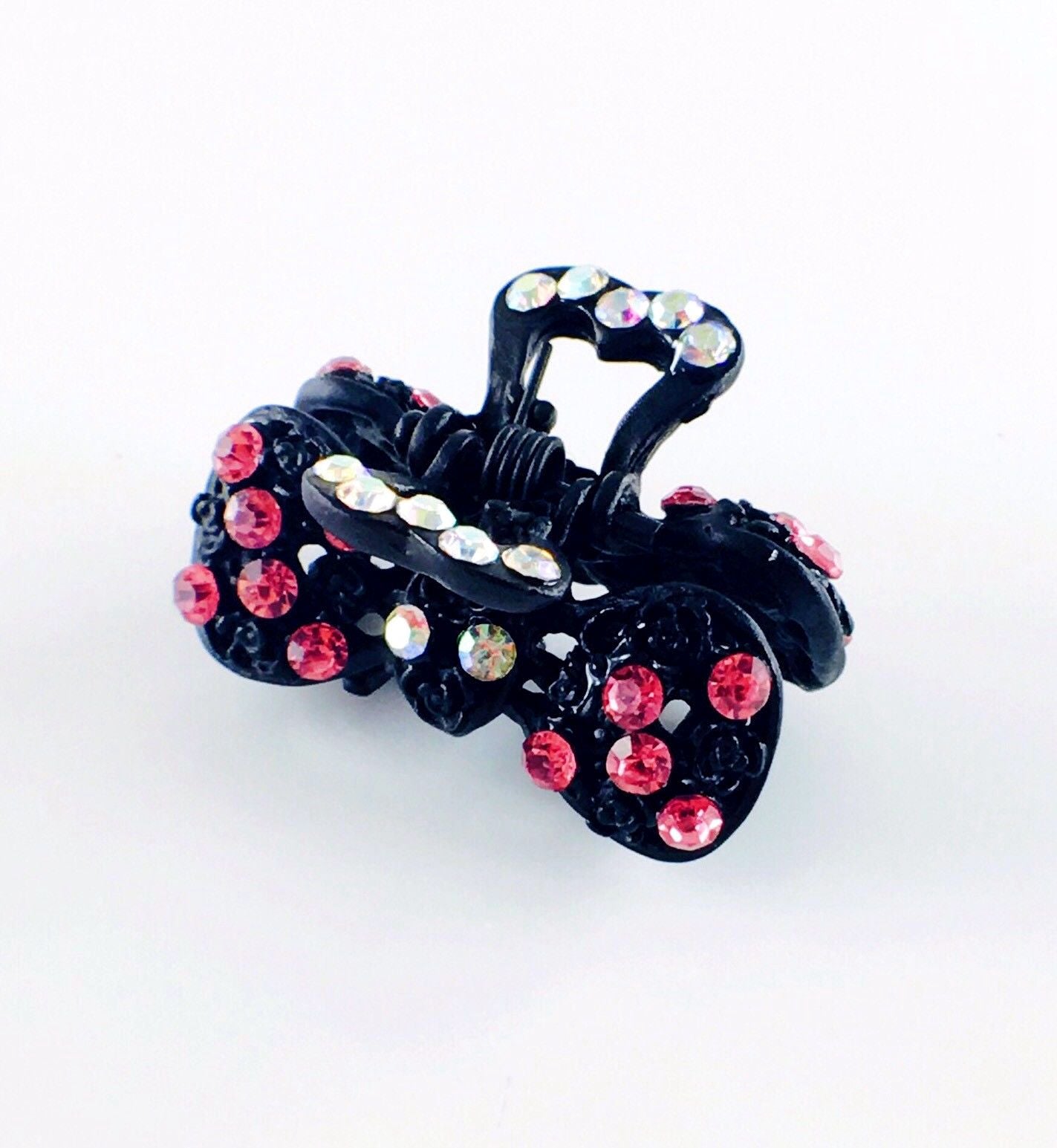 Roses Bow Knot Hair Claw Jaw Clip use Rhinestone Crystal black base Pink, Hair Claw - MOGHANT