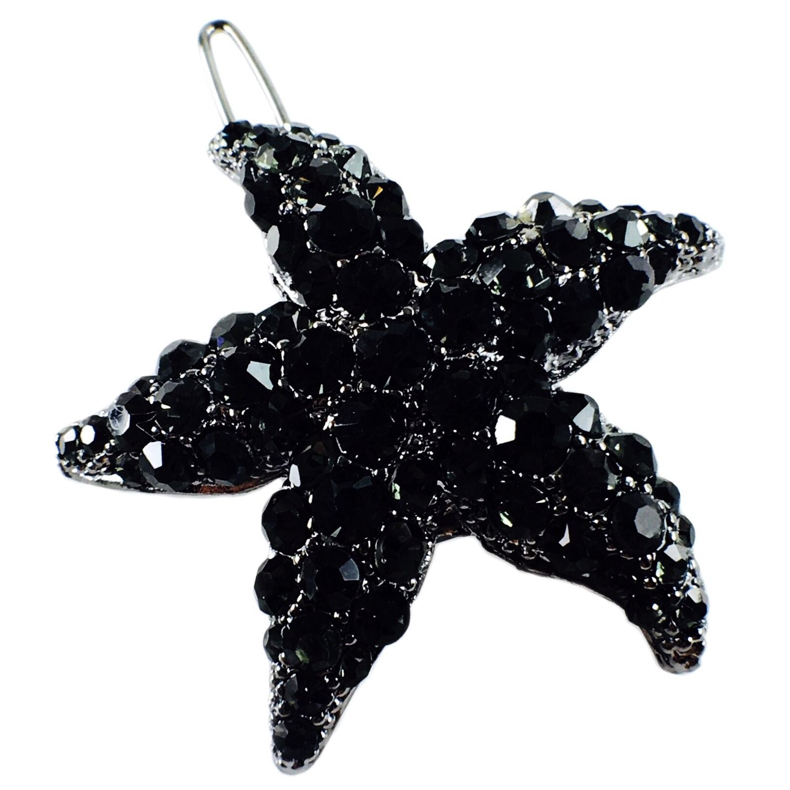 Starfish Hair Clip Sea Star use Swarovski Crystal metallic black base Black, Hair Clip - MOGHANT