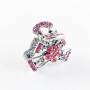 Abstract Butterfly Flower Hair Claw Jaw Clip use Rhinestone Crystal Silver base Pink, Hair Claw - MOGHANT