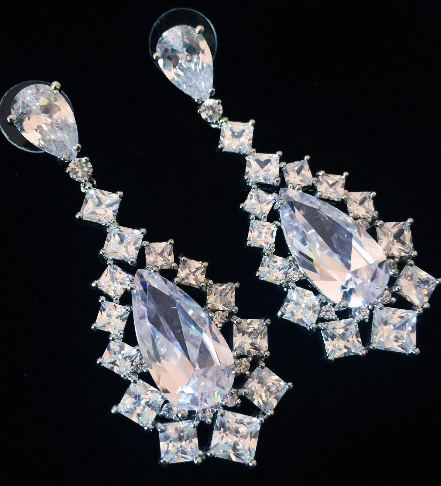 Earring use Swarovski Crystal Dangle Drop Wedding Bridal Rhodium Clear Silver, Dangle/Drop Earring - MOGHANT