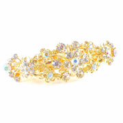 Cohosh Flower Blossom Barrette Rhinestone Crystal Vintage gold base Clear, Barrette - MOGHANT