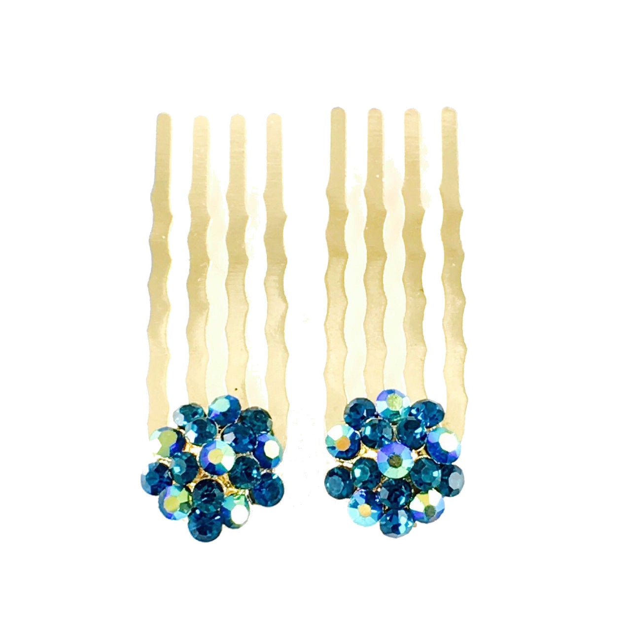 Mini Hair Comb Pair use Swarovski Crystal Gold base Zircon Deep Blue, Hair Comb - MOGHANT