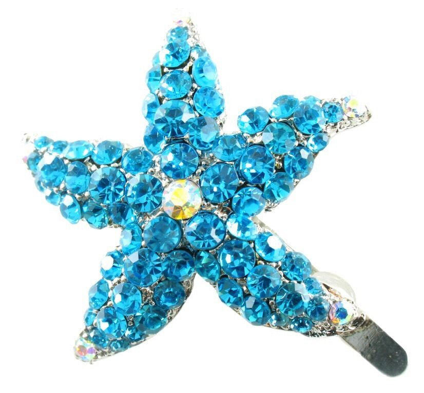 Starfish Magnetic Hair Clip Sea Star use Swarovski Crystal Silver base, Magnetic Clip - MOGHANT
