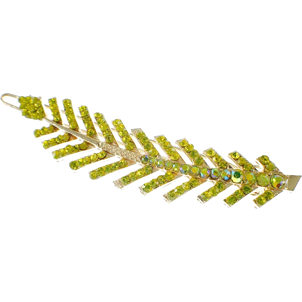 Fern Leaf Hair Clip Rhinestone Crystal gold base Yellow, Hair Clip - MOGHANT