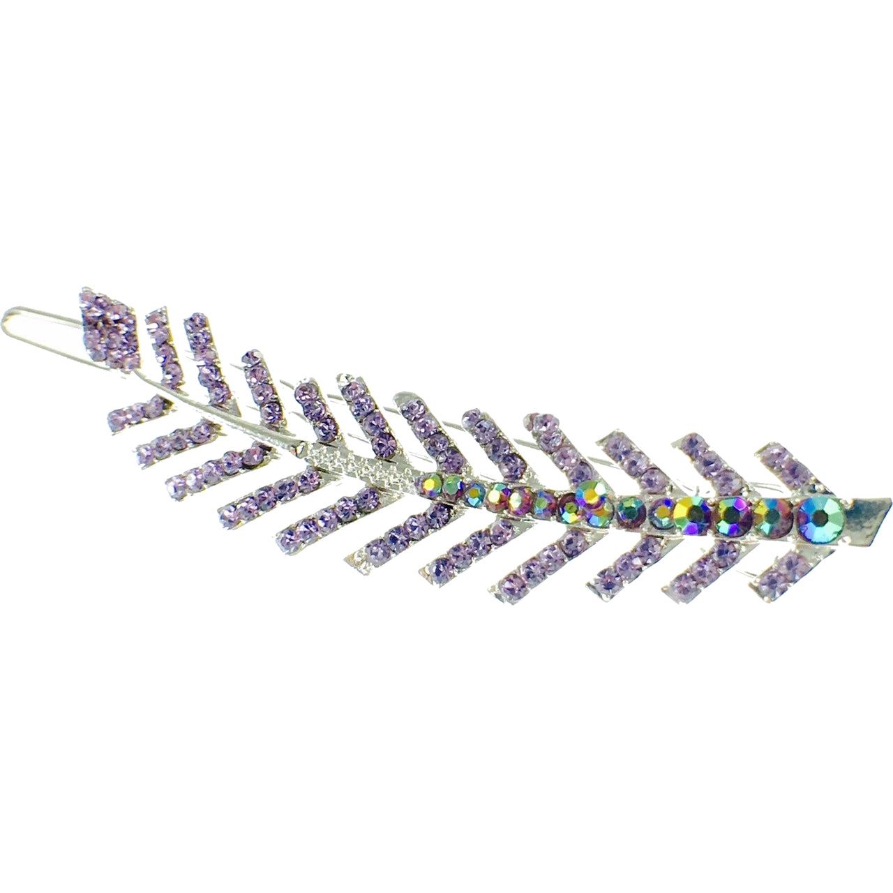 Fern Leaf Hair Clip Rhinestone Crystal silver base Purple, Hair Clip - MOGHANT