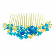 Fresh Floral Hair Comb Austrian Crystal Vintage Simple Flower gold base Blue, Hair Comb - MOGHANT