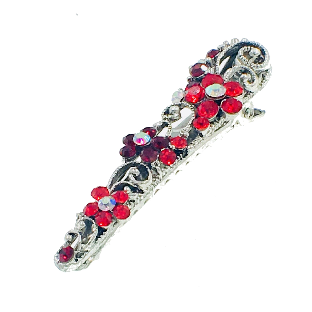 Beak Flower Hair Clip Rhinestone Crystal Clamp Alligator Pelican silver base Red, Hair Clip - MOGHANT