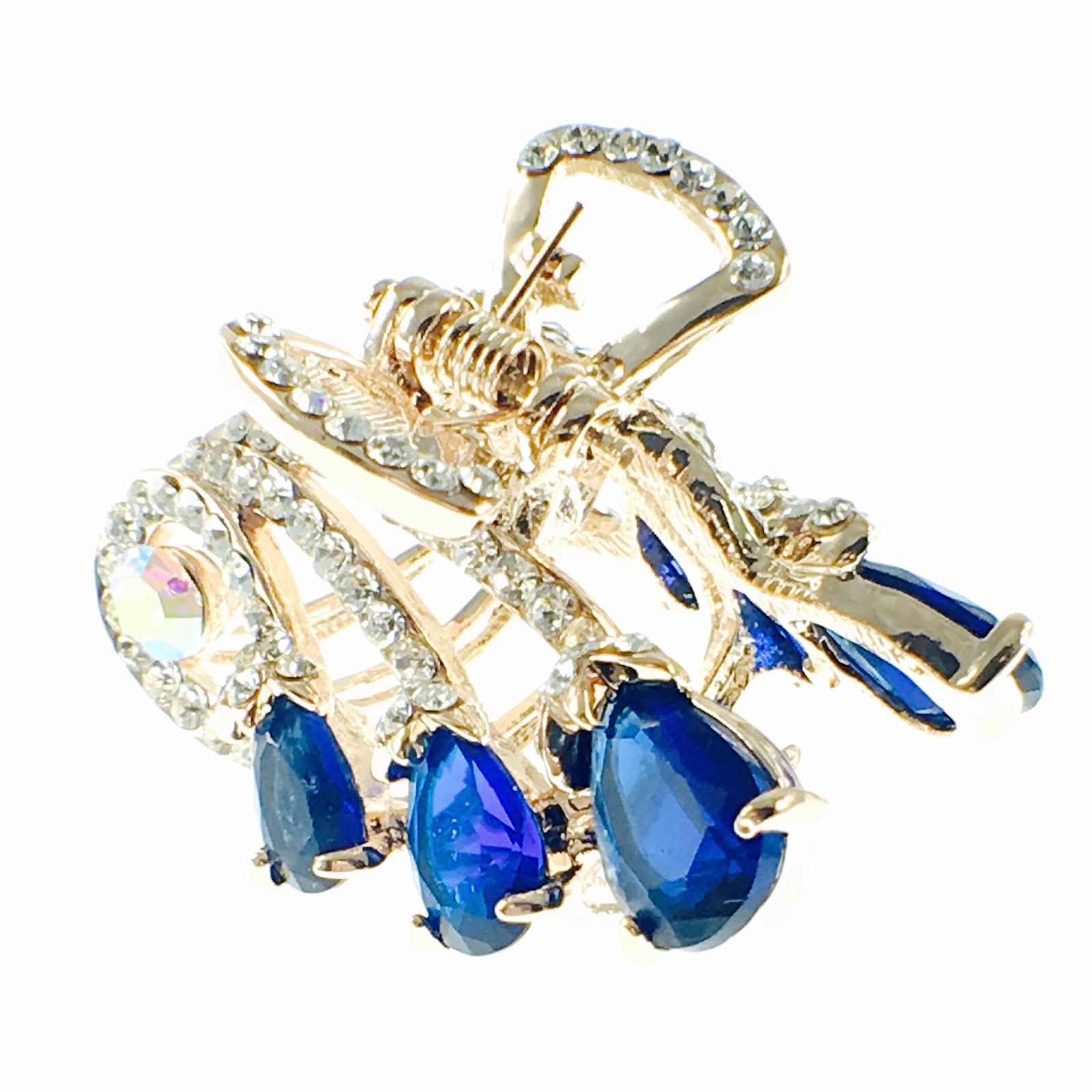 Angle Wings Hair Claw Jaw Clip use Swarovski Crystal gold base Blue, Hair Claw - MOGHANT