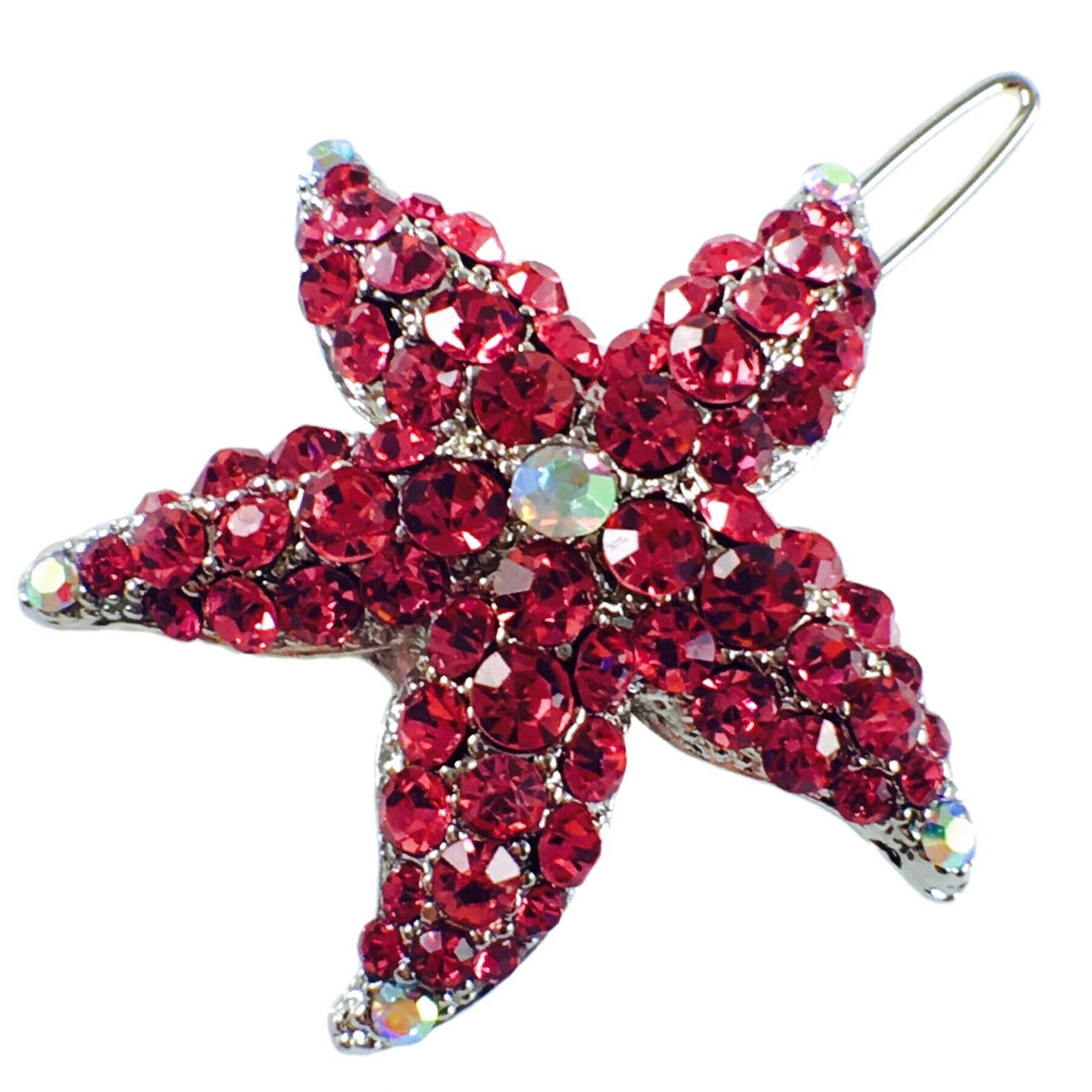 Starfish Hair Clip Sea Star use Swarovski Crystal silver base Rose Pink, Hair Clip - MOGHANT
