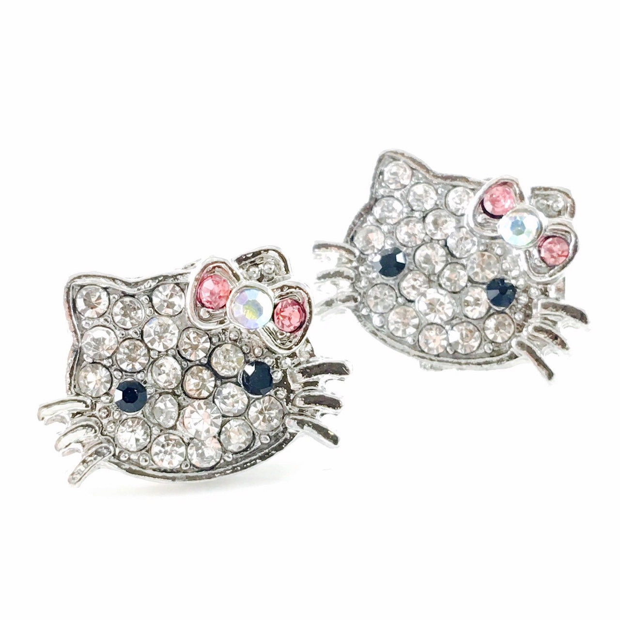 Kitty cat style Small Hair Clip Pair Rhinestone Crystal silver base Clear Pink, Hair Clip - MOGHANT