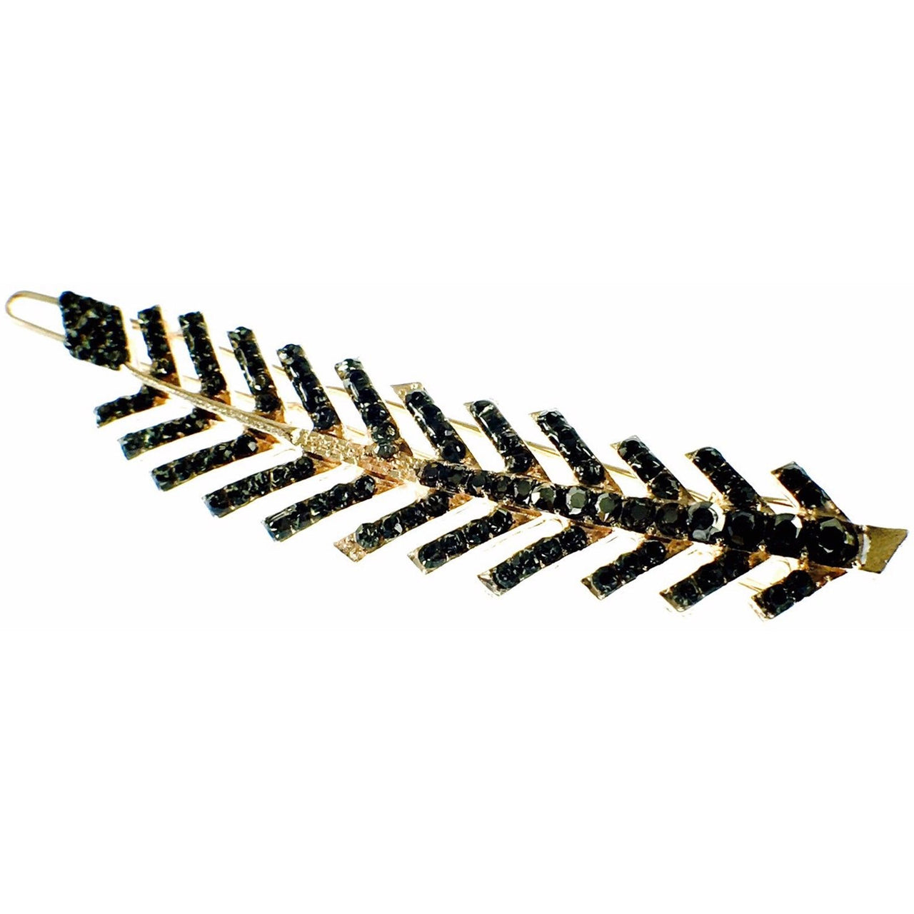 Fern Leaf Hair Clip Rhinestone Crystal gold base Black, Hair Clip - MOGHANT