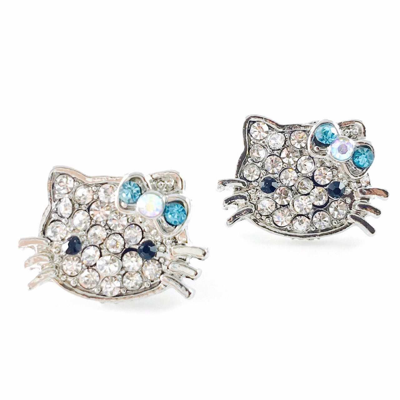 Kitty cat style Small Hair Clip Pair Rhinestone Crystal silver base Clear Blue, Hair Clip - MOGHANT