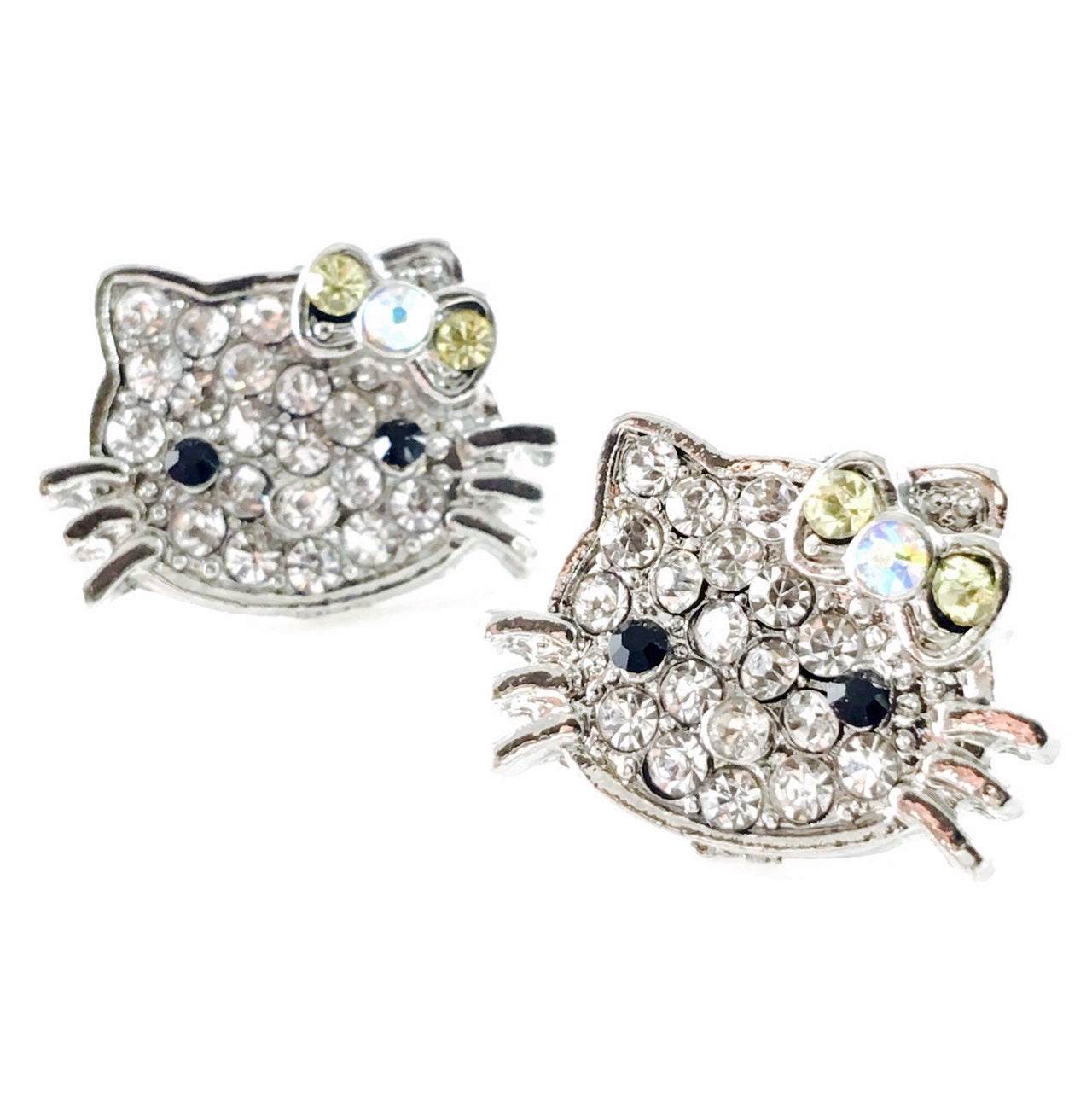 Kitty cat style Small Hair Clip Pair Rhinestone Crystal silver base Clear Yellow, Hair Clip - MOGHANT