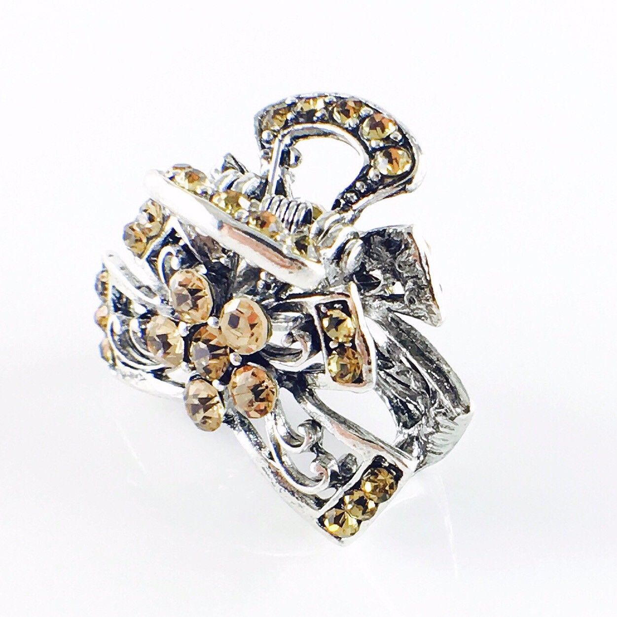Abstract Butterfly Flower Hair Claw Jaw Clip use Rhinestone Crystal Silver base Brown, Hair Claw - MOGHANT