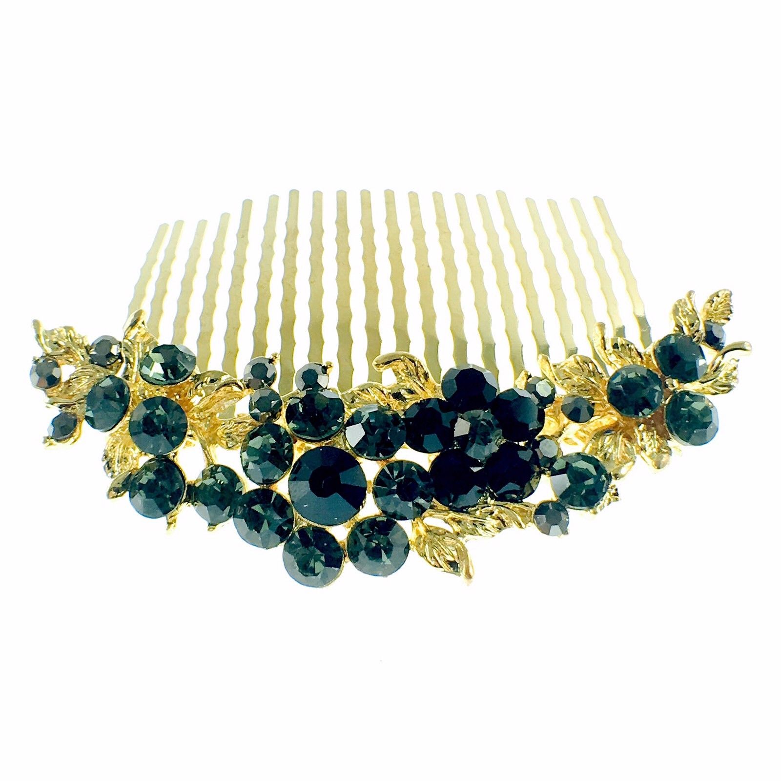 Fresh Floral Hair Comb Austrian Crystal Vintage Simple Flower gold base Black, Hair Comb - MOGHANT