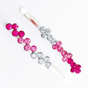 Simple Floral Bobby Pin Pair Rhinestone Crystal silver base clear Pink, Bobby Pin - MOGHANT