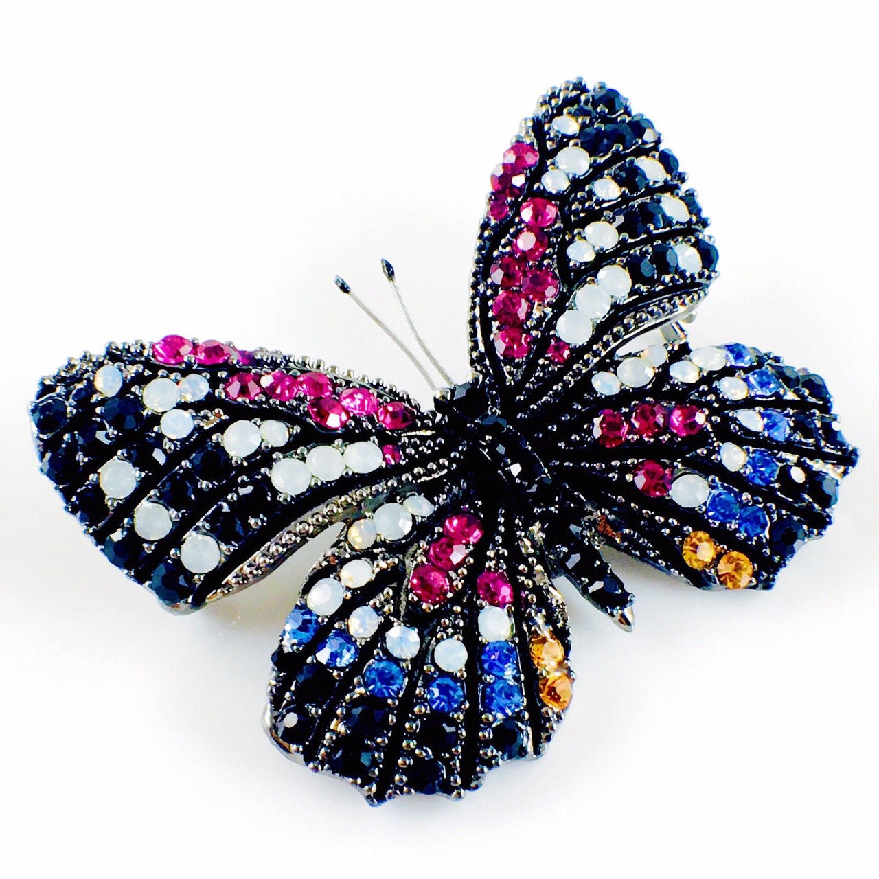 Fairy Butterfly Brooch use Swarovski Crystal metallic black base multi colors Blue Fuchsia Brown White Black, Brooch - MOGHANT