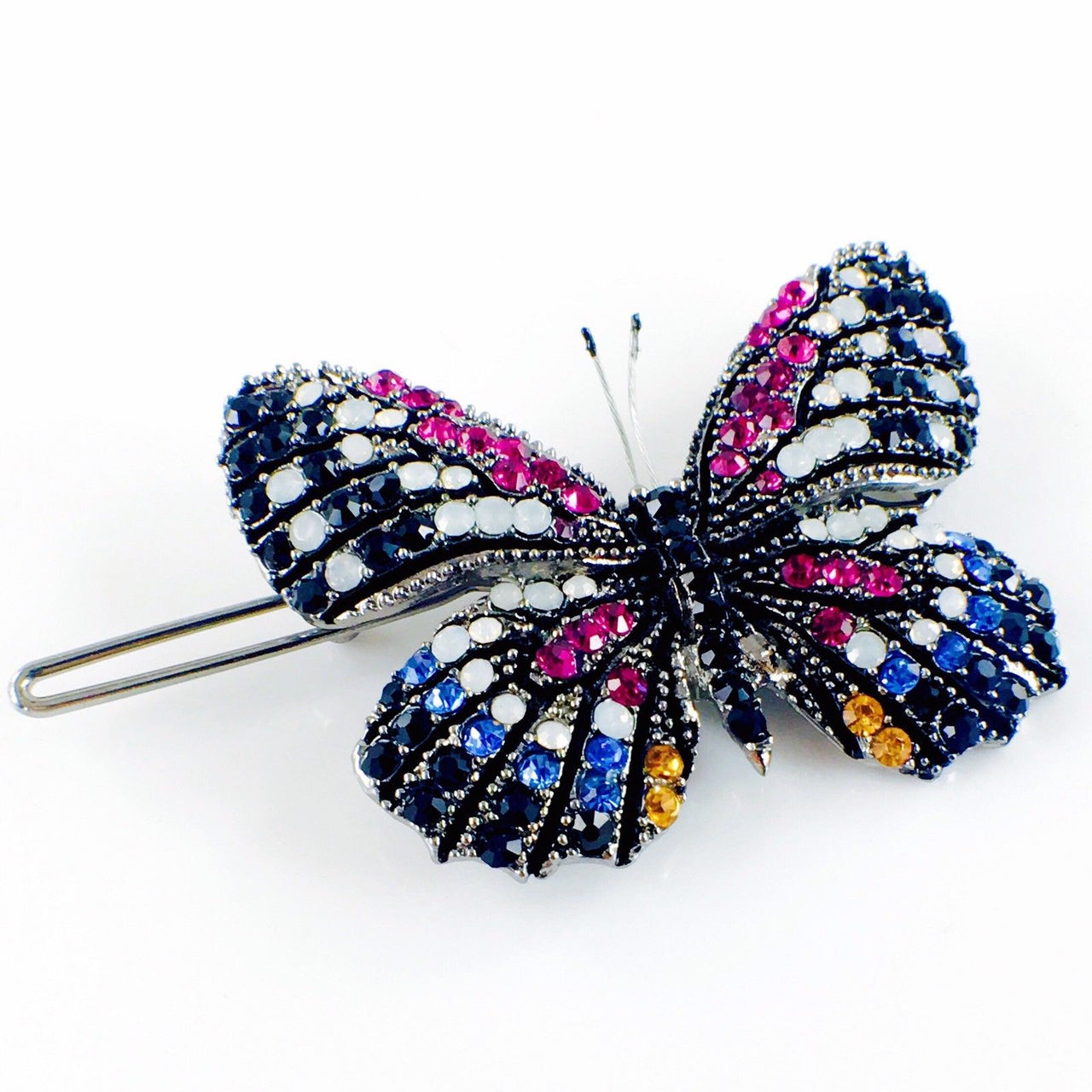 Fairy Butterfly Hair Clip use Swarovski Crystal metallic black base multi colors Blue Fuchsia Brown White Black, Hair Clip - MOGHANT