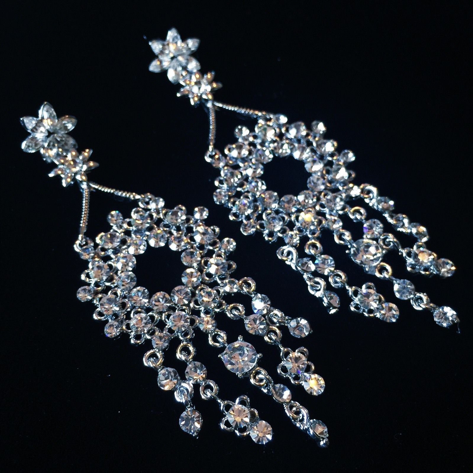 Earring use Swarovski Crystal Dangle Drop Wedding Bridal Rhodium Clear Silver Chandelier, Dangle/Drop Earring - MOGHANT