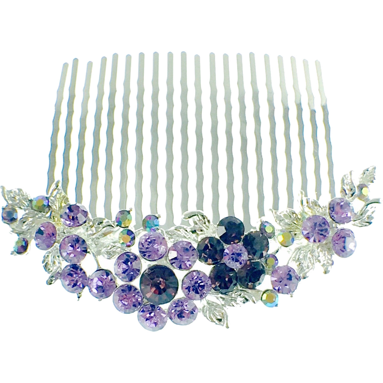 Fresh Floral Hair Comb Austrian Crystal Vintage Simple Flower silver base Purple, Hair Comb - MOGHANT