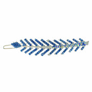 Fern Leaf Hair Clip Rhinestone Crystal silver base Blue, Hair Clip - MOGHANT