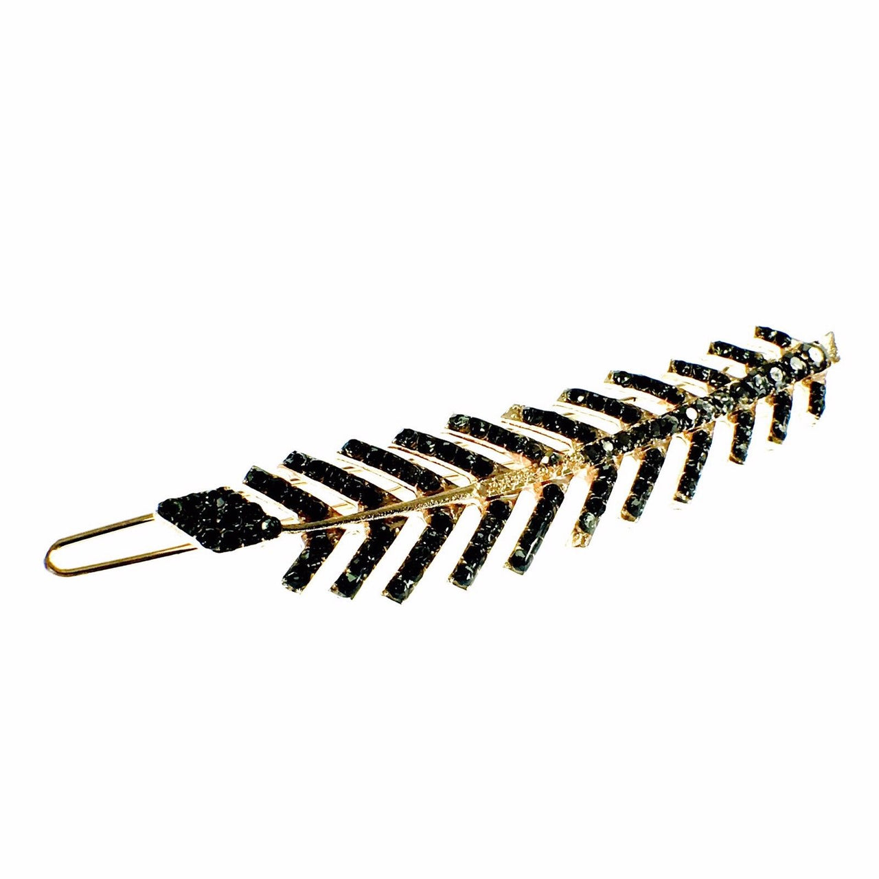 Fern Leaf Hair Clip Rhinestone Crystal gold base Black, Hair Clip - MOGHANT