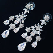 Earring use Swarovski Crystal Dangle Drop Wedding Bridal Rhodium Clear Silver Chandelier, Dangle/Drop Earring - MOGHANT