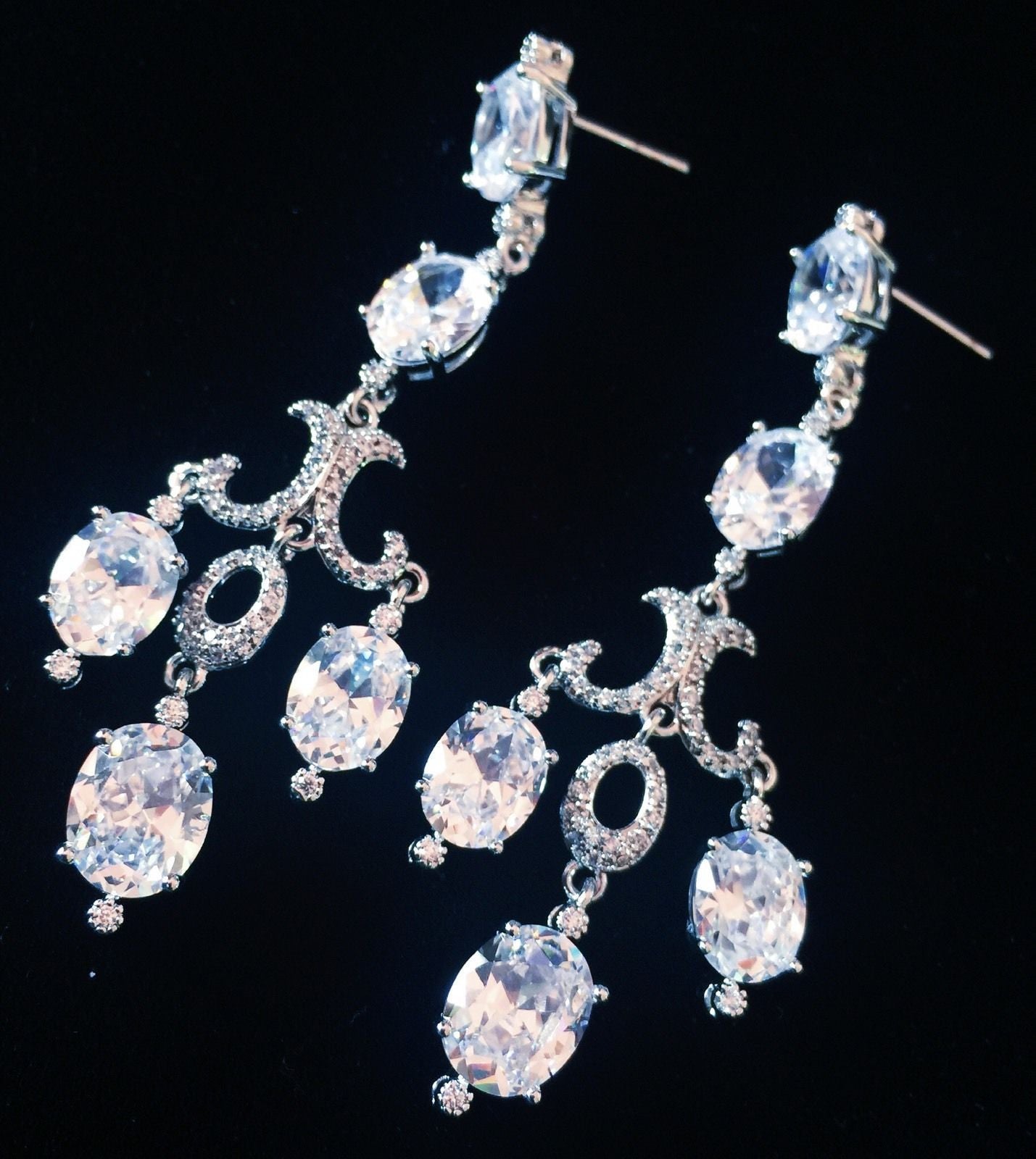 Earring use Swarovski Crystal Dangle Drop Wedding Bridal Rhodium Clear Silver Chandelier, Dangle/Drop Earring - MOGHANT