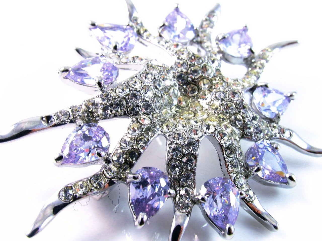 Brooch Pin use Swarovski Crystal Wedding Bridal Flower Star Silver base Purple, Brooch - MOGHANT