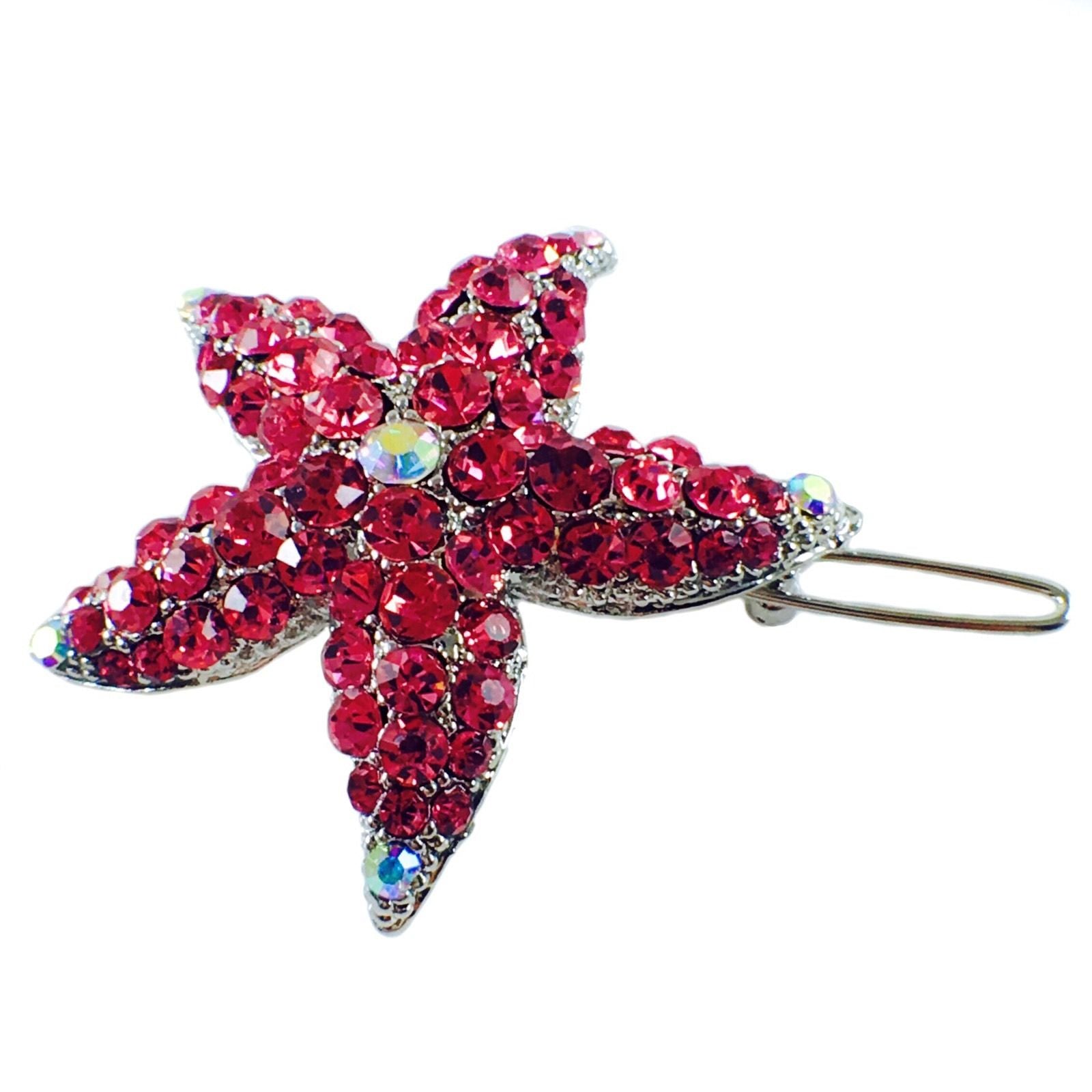 Starfish Hair Clip Sea Star use Swarovski Crystal silver base Rose Pink, Hair Clip - MOGHANT