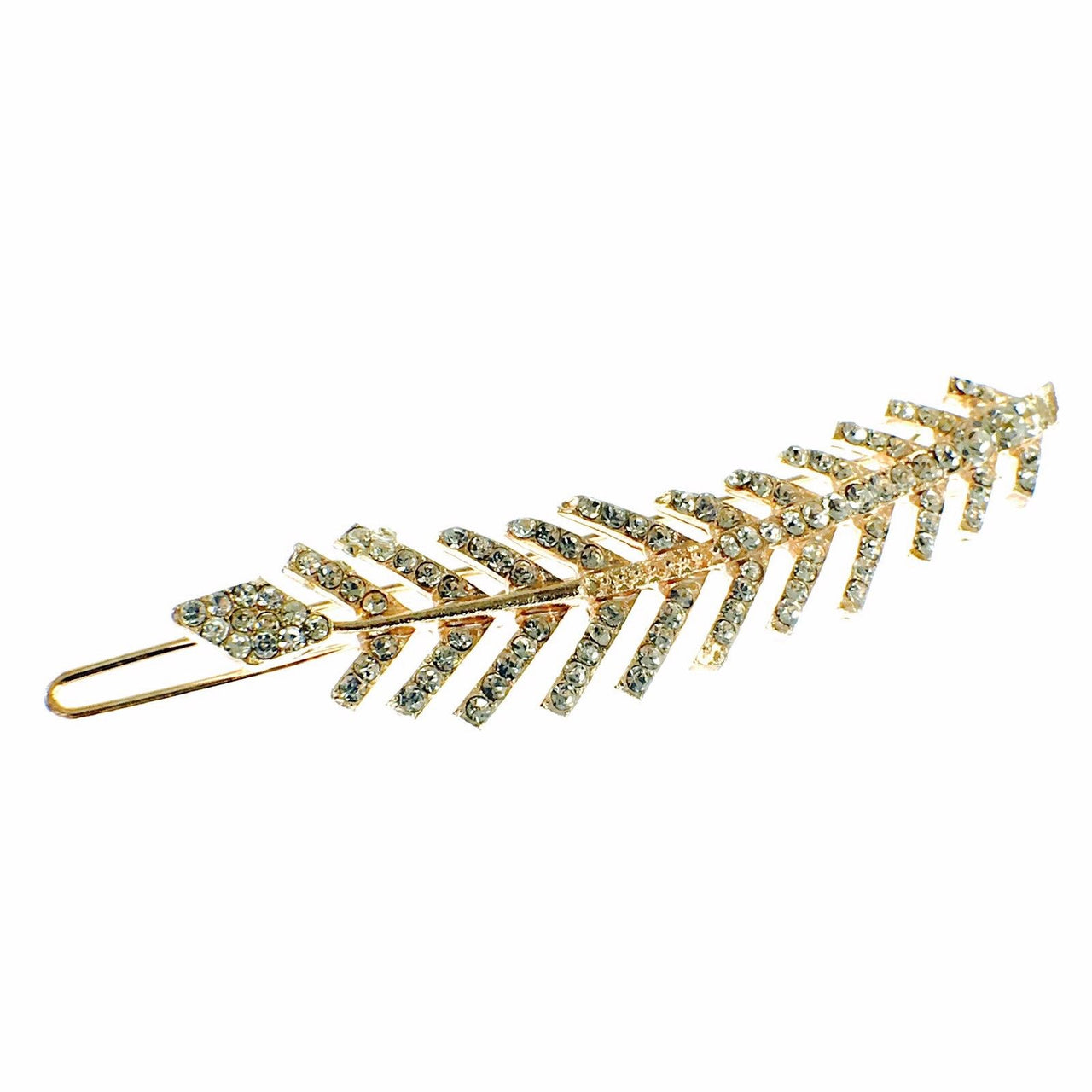 Fern Leaf Hair Clip Rhinestone Crystal gold base Clear, Hair Clip - MOGHANT