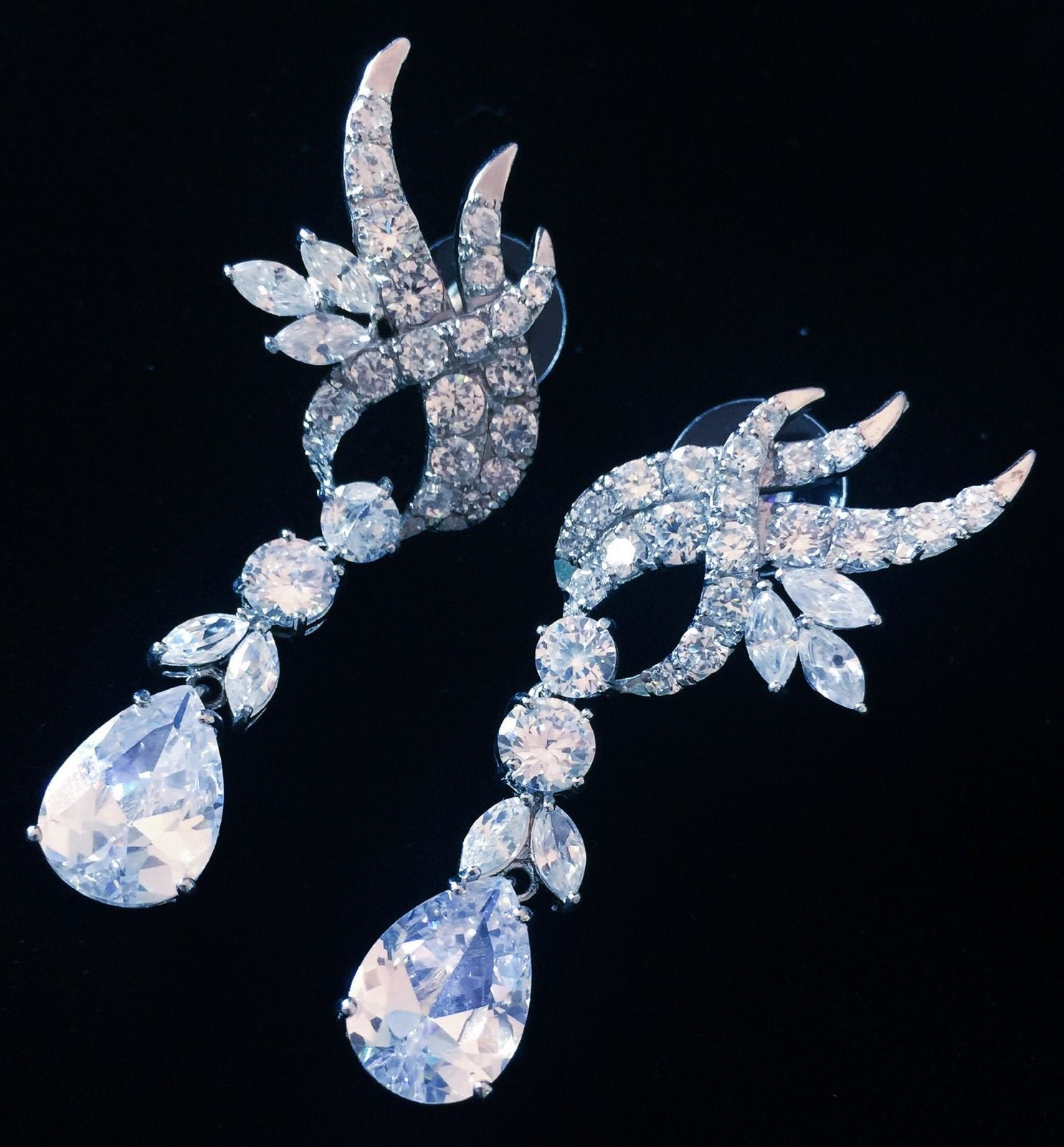 Earring use Swarovski Crystal Dangle Drop Wedding Bridal Rhodium Clear Silver, Dangle/Drop Earring - MOGHANT