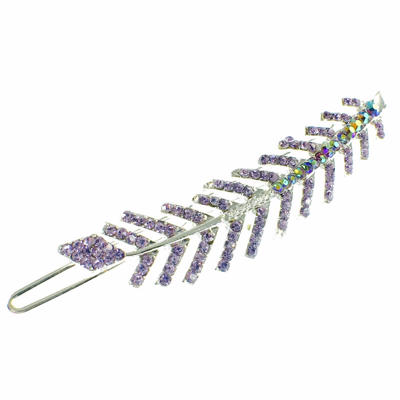 Fern Leaf Hair Clip Rhinestone Crystal silver base Purple, Hair Clip - MOGHANT