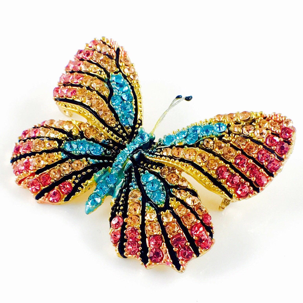 Fairy Butterfly Brooch Swarovski Crystal gold base multi colors Pink Amber Blue, Brooch - MOGHANT