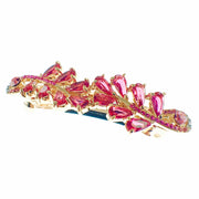 Flourish Leaves Barrette Handmade use Swarovski Crystal gold base Pink, Barrette - MOGHANT