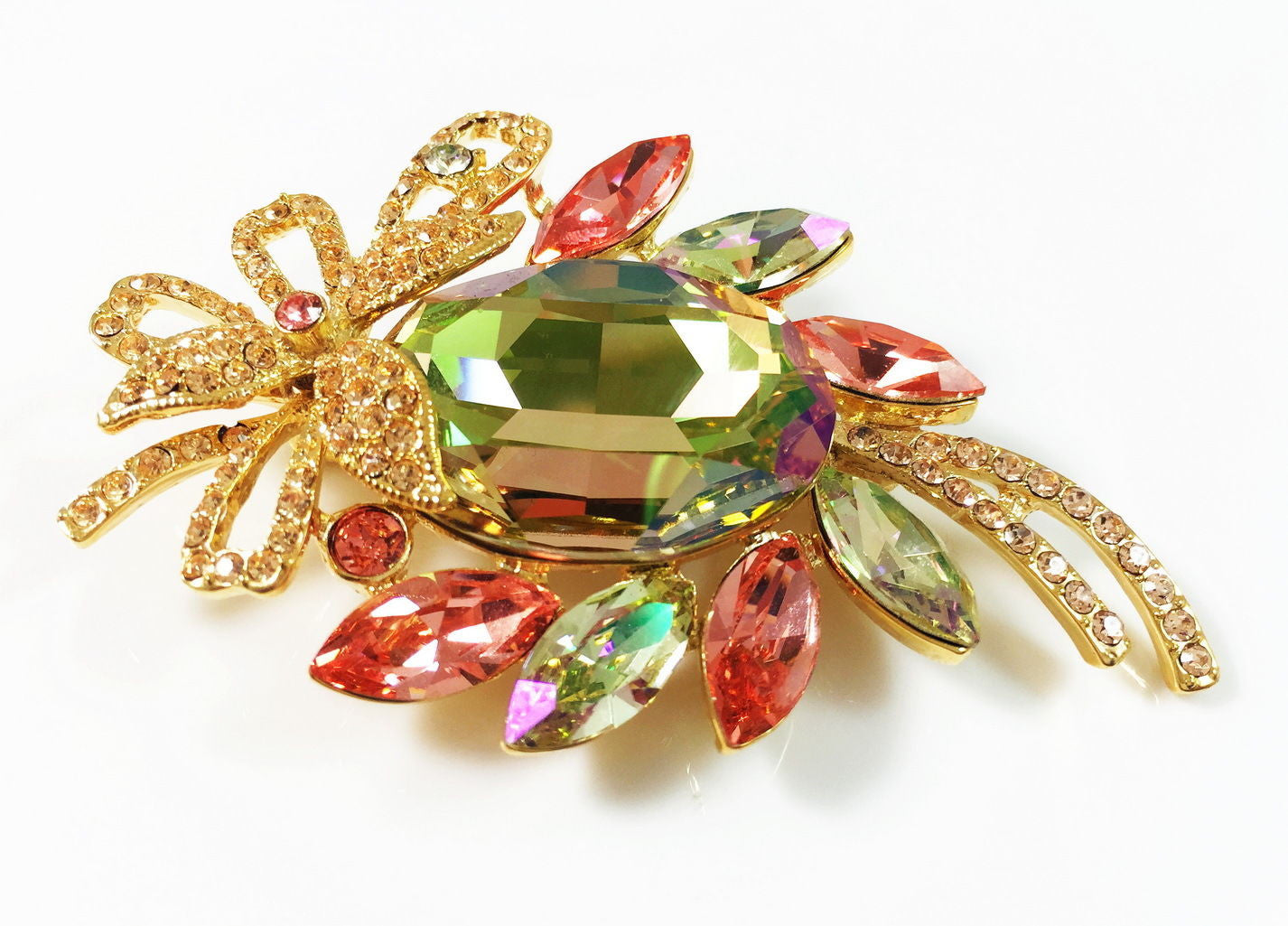 Brooch Pin use Swarovski Crystal Wedding Bridal Flower Gold base Multi Color, Brooch - MOGHANT