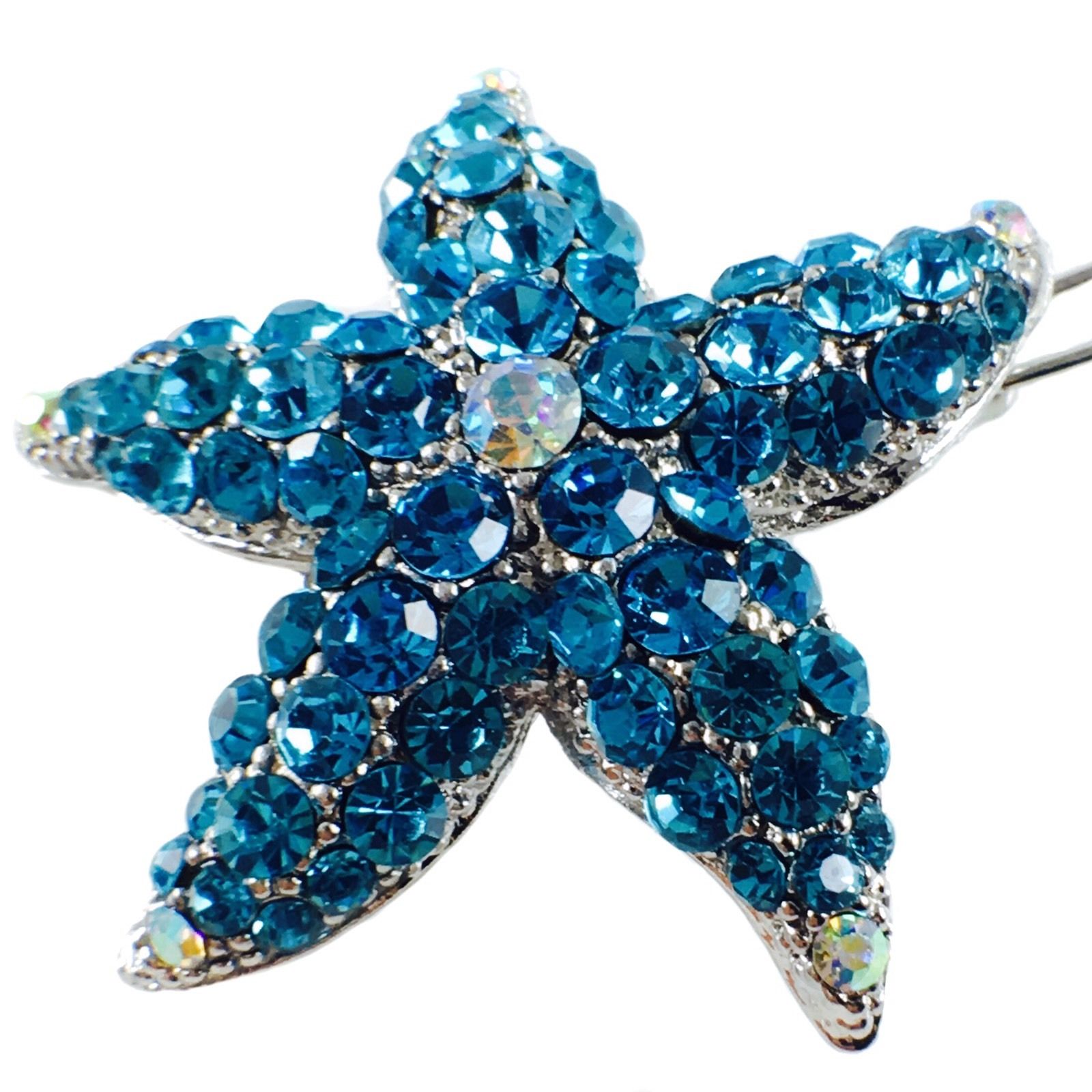 Starfish Hair Clip Sea Star use Swarovski Crystal silver base Blue Zircon, Hair Clip - MOGHANT