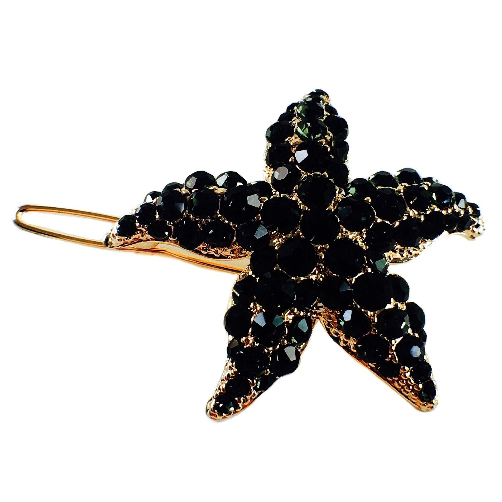 Starfish Hair Clip Sea Star use Swarovski Crystal gold base Black, Hair Clip - MOGHANT