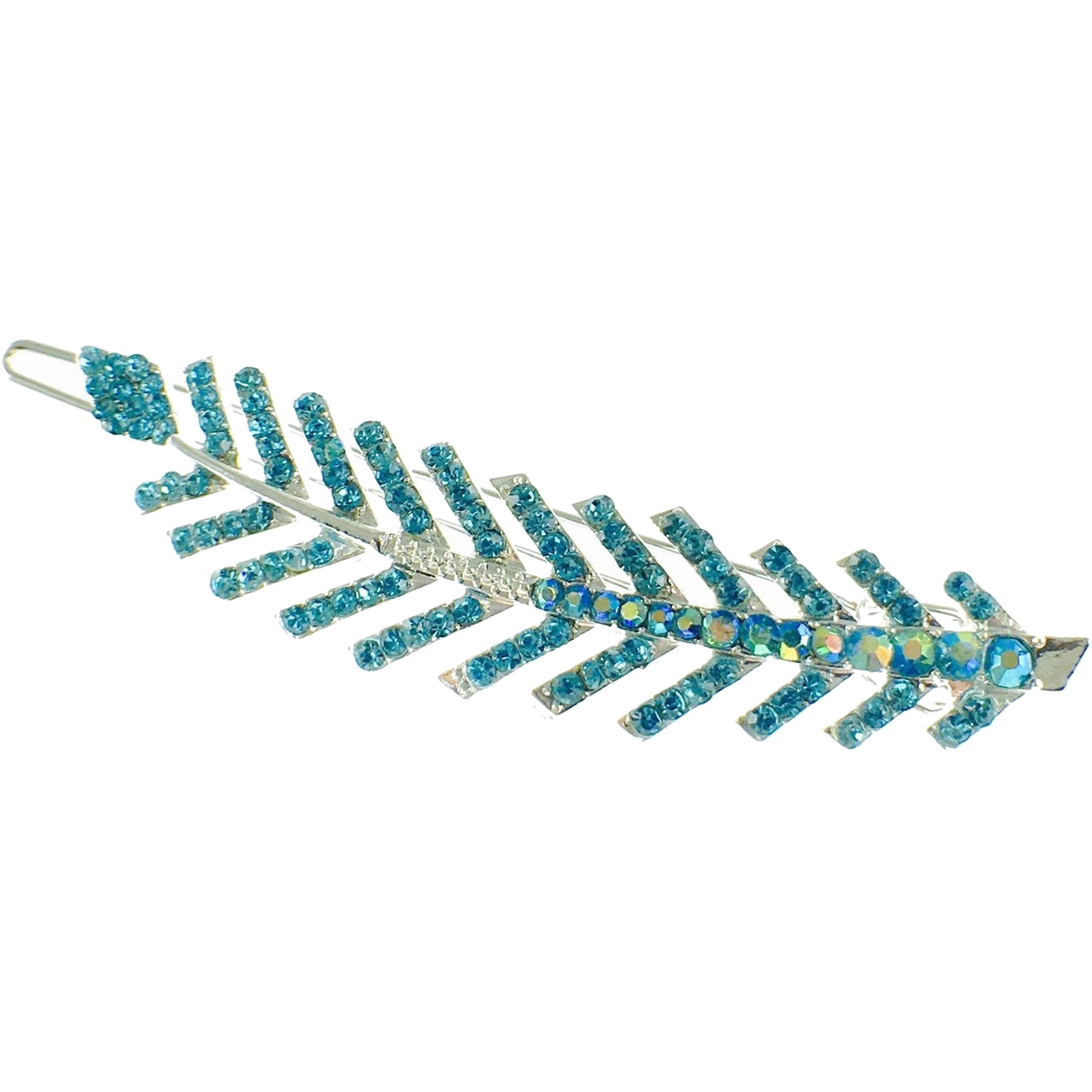 Fern Leaf Hair Clip Rhinestone Crystal silver base Blue Zircon, Hair Clip - MOGHANT