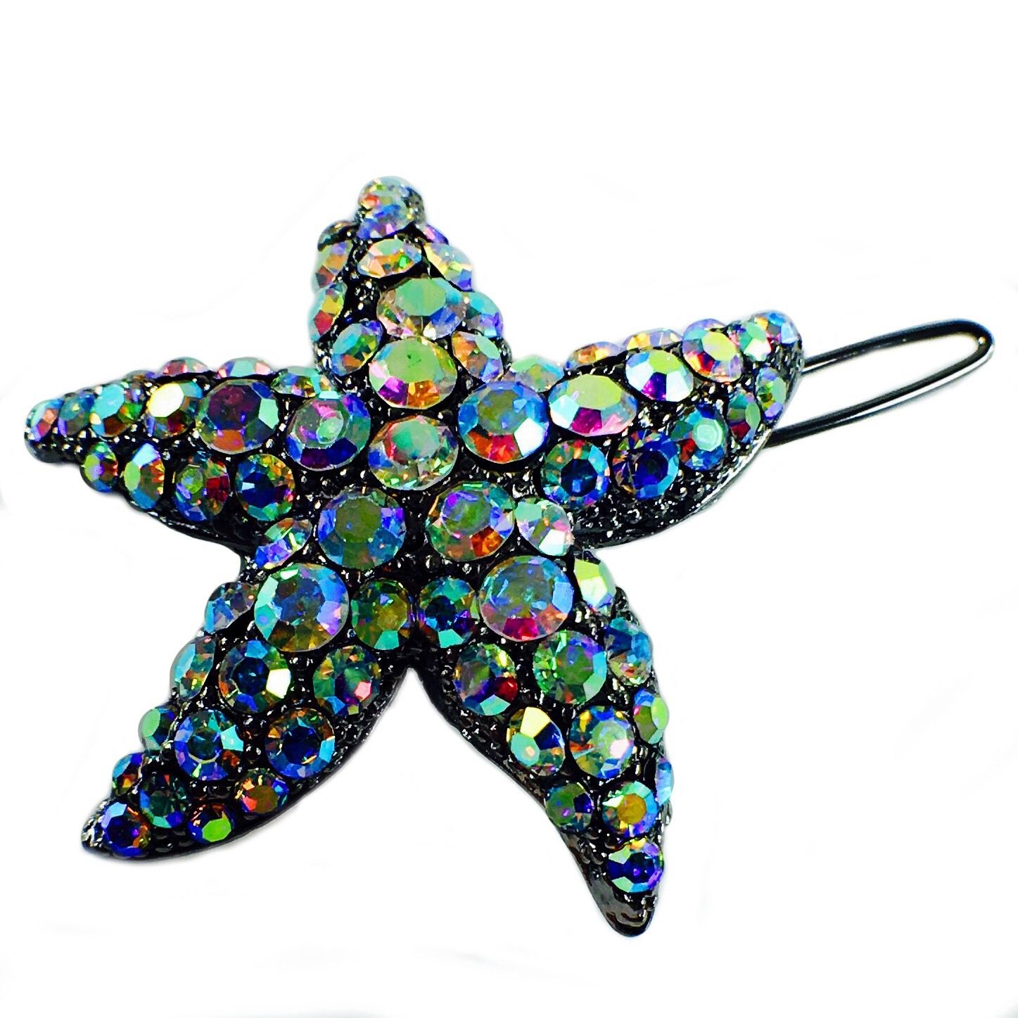 Starfish Hair Clip Sea Star use Swarovski Crystal metallic black base AB, Hair Clip - MOGHANT