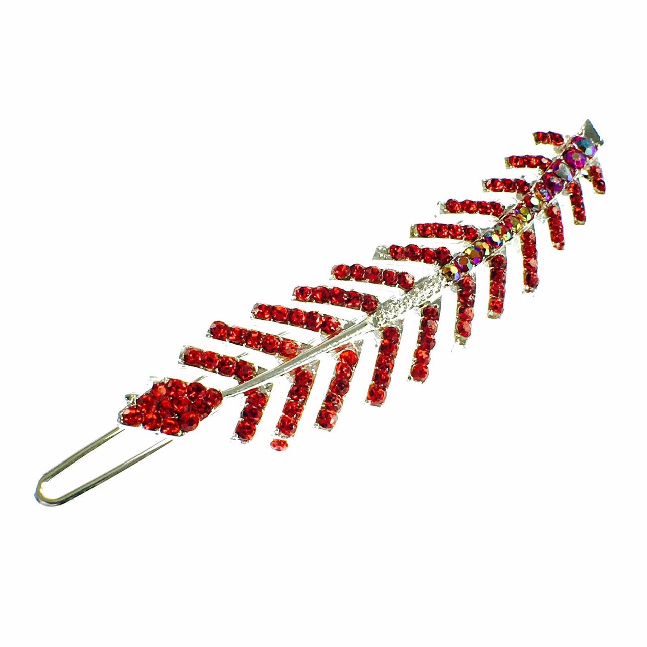 Fern Leaf Hair Clip Rhinestone Crystal silver base Red, Hair Clip - MOGHANT