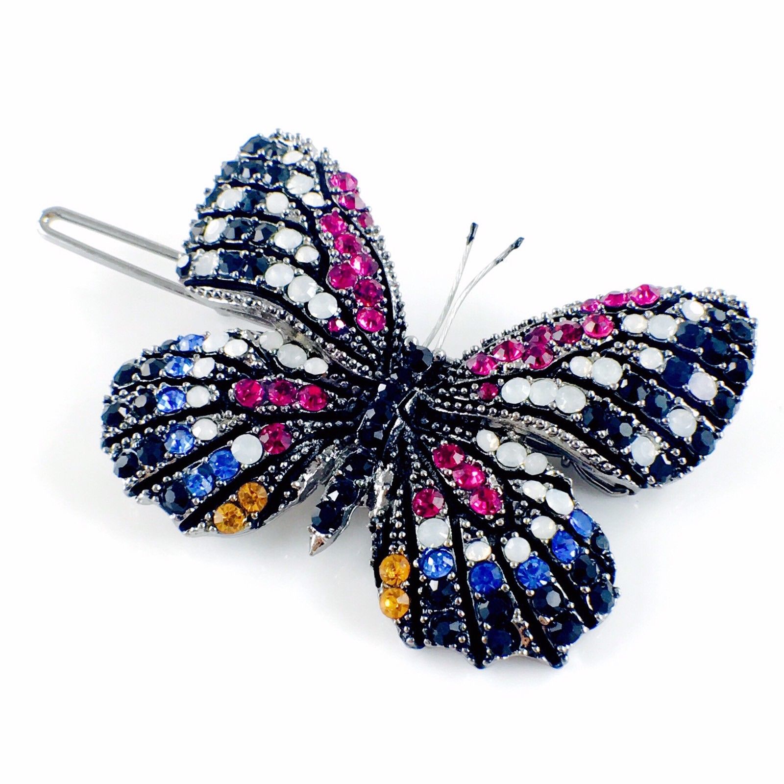 Fairy Butterfly Hair Clip use Swarovski Crystal metallic black base multi colors Blue Fuchsia Brown White Black, Hair Clip - MOGHANT