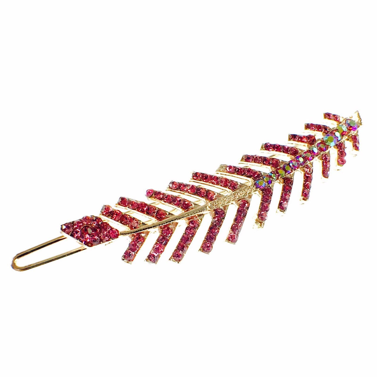 Fern Leaf Hair Clip Rhinestone Crystal gold base Rose Pink, Hair Clip - MOGHANT