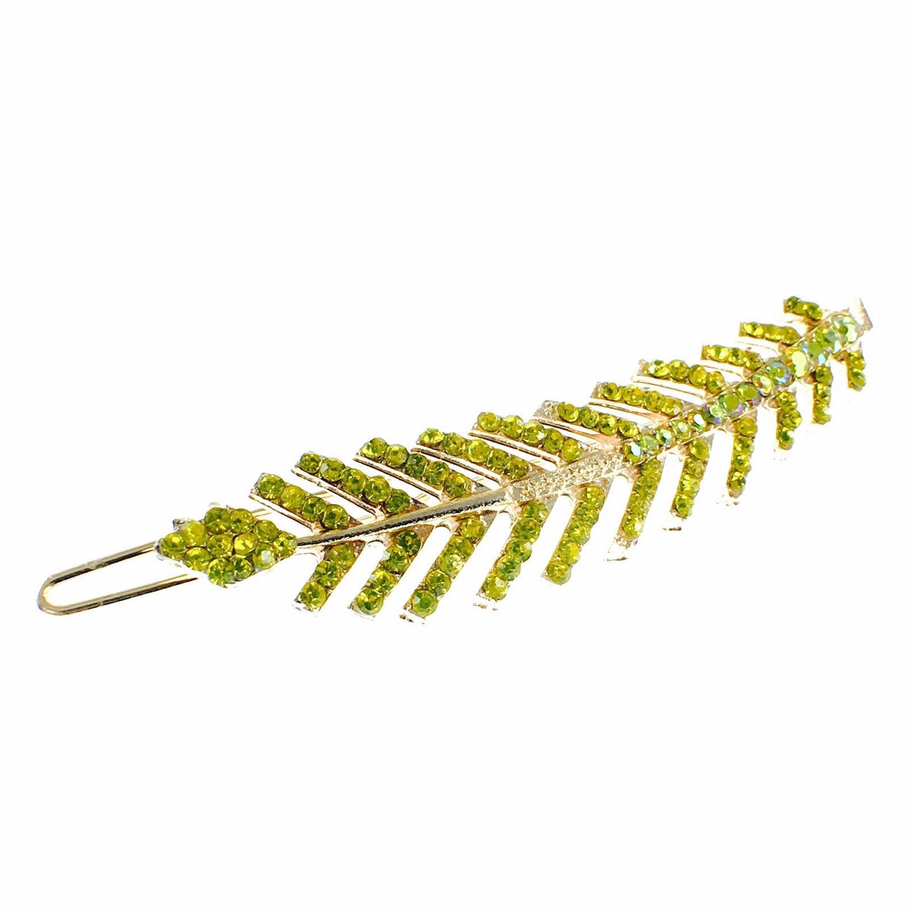 Fern Leaf Hair Clip Rhinestone Crystal gold base Yellow, Hair Clip - MOGHANT